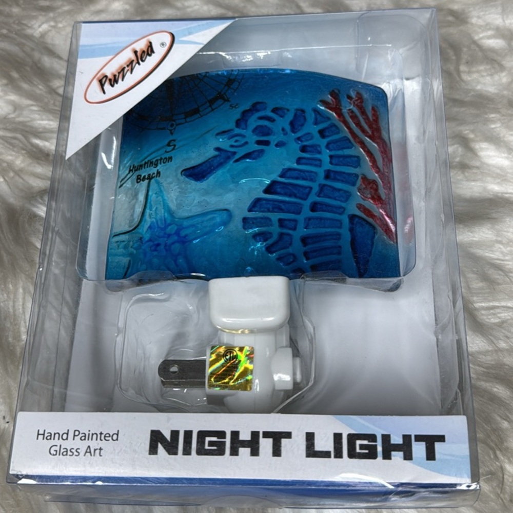 Blue Seahorse Night Light Hand Painted Huntington Beach California-NEW